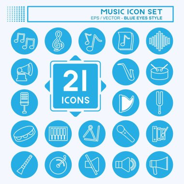 Simge Seti Müzik - Mavi Gözler Biçimi - Basit illüstrasyon, Yazdırma, Duyurular, Etc