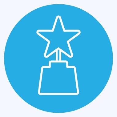 Modayı takip eden mavi gözlü ödül simgesi yumuşak mavi arkaplanda izole edildi