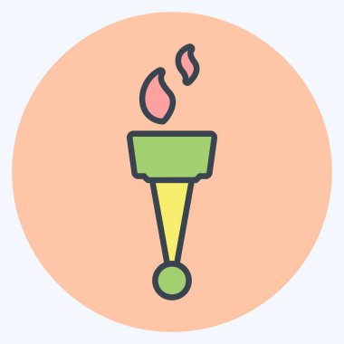 Yumuşak mavi arkaplanda izole edilmiş modaya uygun renk eş biçiminde Ateş Simgesi Simgesi