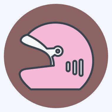 Yumuşak mavi arkaplanda izole edilmiş moda renk arkadaşı biçiminde miğfer simgesi