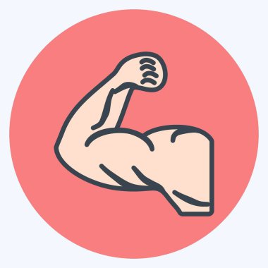 Yumuşak mavi arkaplanda izole edilmiş renkli eş biçiminde kas simgesi