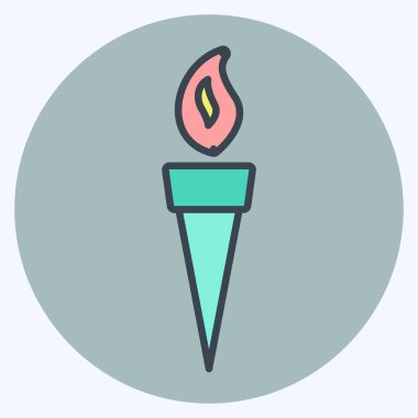 Yumuşak mavi arkaplanda izole edilmiş modaya uygun renk eş biçiminde Meşale Simgesi