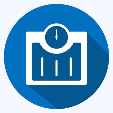 Hafif mavi arkaplanda izole edilmiş modaya uygun uzun gölge biçiminde Ağırlık Makinesi Simgesi