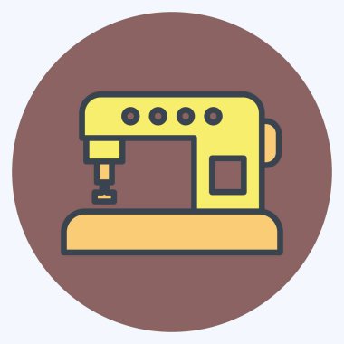 Yumuşak mavi arkaplanda izole edilmiş moda renk mat biçiminde Otomatik Makine Terzisi Simgesi