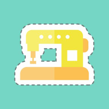 Moda satırında otomatik Makine Terzisi Etiketi mavi arkaplanda izole edildi