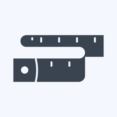 Teyp Simgesi yumuşak mavi arkaplanda izole edilmiş modaya uygun kabartma biçiminde ölçülüyor