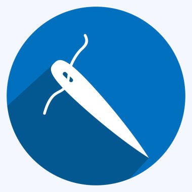 Yumuşak mavi arkaplanda izole edilmiş modaya uygun uzun gölge biçimindeki İğne Simgesi