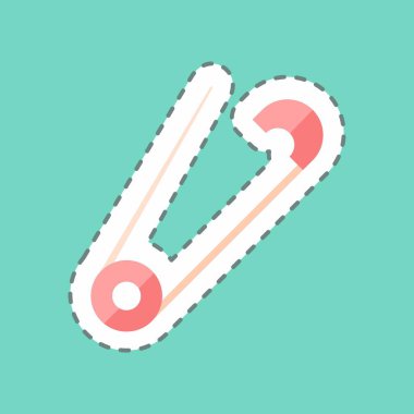 Moda satırında Açık Güvenlik İğnesi Etiketi mavi arkaplanda izole edildi