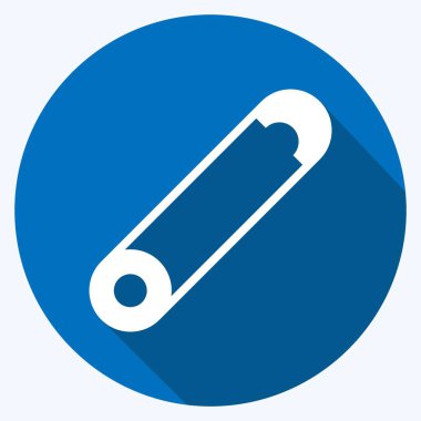 Güvenli Pin Simgesi yumuşak mavi arkaplanda izole edilmiş modaya uygun uzun gölge biçimi