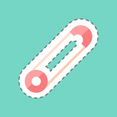 Moda satırında güvenlik iğnesi etiketi mavi arkaplanda izole edildi