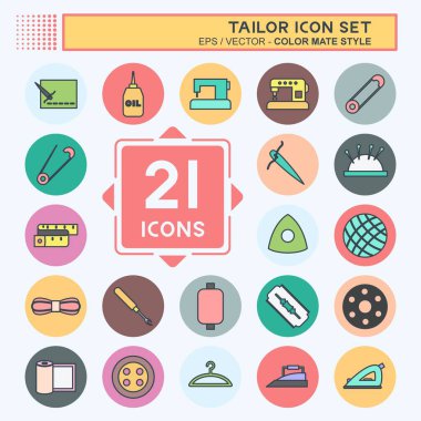 Terzi Simgesi Simgesi Simgesini yumuşak mavi arkaplanda izole edilmiş moda renk arkadaşı biçiminde ayarla