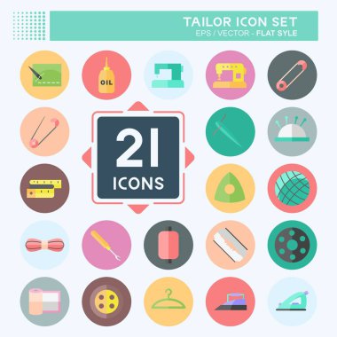 Terzi Simgesi Simgesi Simgesini yumuşak mavi arkaplanda izole edilmiş düz moda olarak ayarla