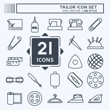 Terzi Simgesi Simgesini yumuşak mavi arkaplanda izole edilmiş moda satır biçiminde ayarla