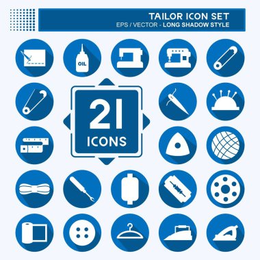 Terzi Simgesi Simgesini yumuşak mavi arkaplanda izole edilmiş uzun gölge biçiminde ayarla