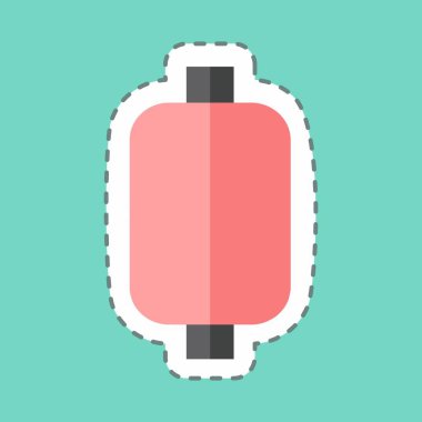 Moda satırında iplik makarası I etiketi mavi arkaplanda izole edildi