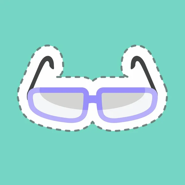 Glasses Sticker Trendy Line Cut Isolated Blue Background — 图库矢量图片