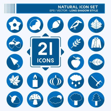 Doğal Simge Simgesini yumuşak mavi arkaplanda izole edilmiş uzun gölge biçiminde ayarla