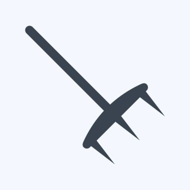 Yumuşak mavi arkaplanda izole edilmiş modaya uygun kabartma biçiminde tırmık simgesi