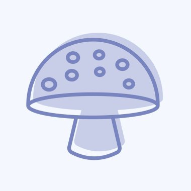 Yumuşak mavi arkaplanda izole edilmiş, modaya uygun iki ton biçiminde tek mantar simgesi