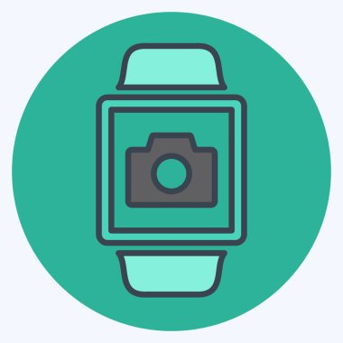 Kamera Uygulaması Simgesi yumuşak mavi arkaplanda izole edilmiş moda renk arkadaşı biçimi