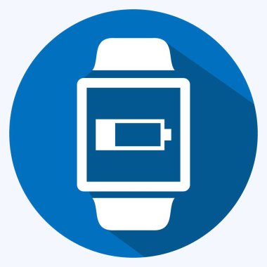 Yumuşak mavi arkaplanda izole edilmiş modaya uygun uzun gölge biçiminde Düşük Pil İşareti Simgesi Simgesi