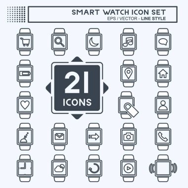 Akıllı Saat Simgesi Simgesini yumuşak mavi arkaplanda izole edilmiş moda satır biçiminde ayarla