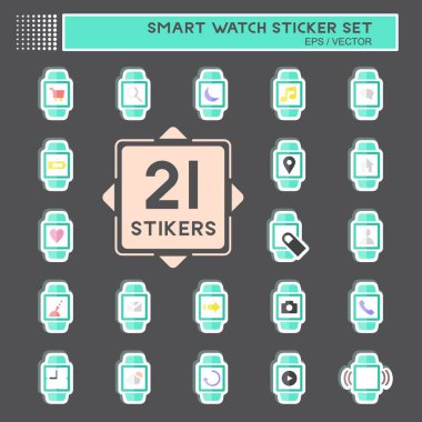 Akıllı Saat Simgesi Etiketini siyah arkaplanda izole edilmiş modaya göre ayarla