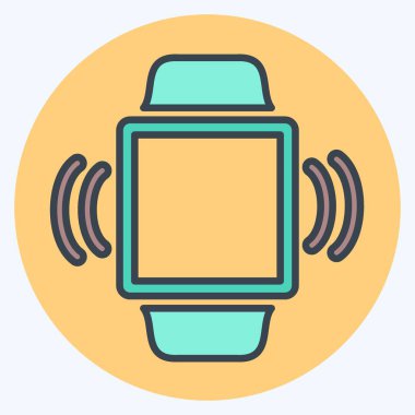 Yumuşak mavi arkaplanda izole edilmiş modaya uygun renk eş biçiminde titreşim simgesi