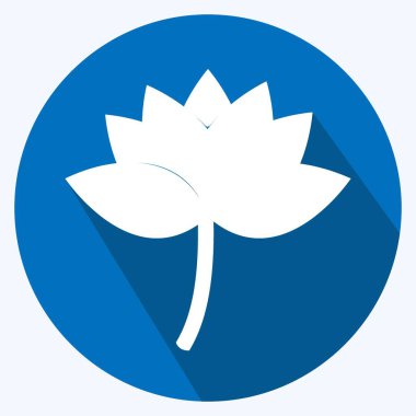 Yumuşak mavi arkaplanda izole edilmiş, modaya uygun uzun gölge biçiminde Lotus Simgesi