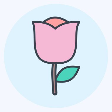 Yumuşak mavi arkaplanda izole edilmiş moda renk arkadaşı biçimi ile Rose Simgesi