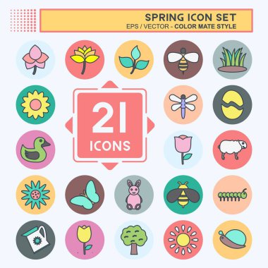 İlkbahar Simgesi Simgesini yumuşak mavi arkaplanda izole edilmiş moda renk eşi tarzında ayarla