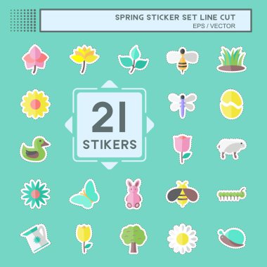 Bahar Simgesi Terzi Etiketini moda satırında ayarla mavi arkaplanda izole edildi