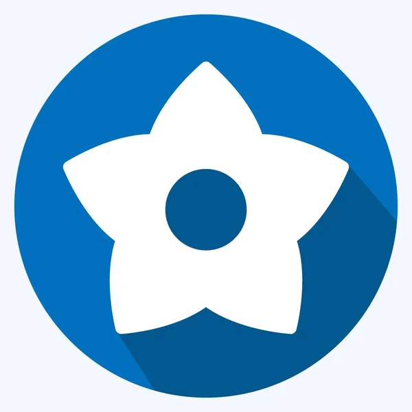 Ikona Kwiatów Modnym Stylu Długi Cień Odizolowany Miękkim Niebieskim Tle — Wektor stockowy
