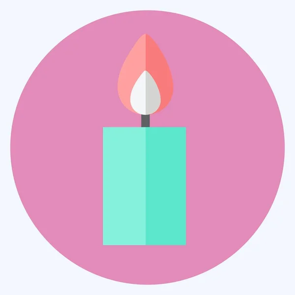 Lit Candle Icon Trendigen Flachen Stil Isoliert Auf Weichem Blauen — Stockvektor