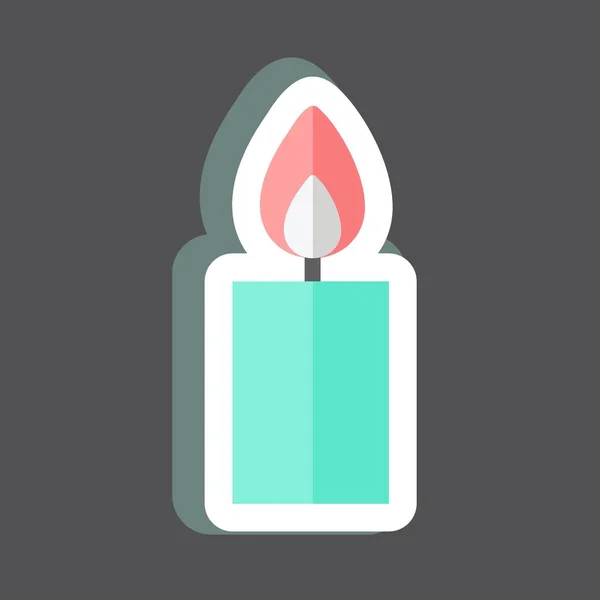Lit Candle Sticker Trendy Isolated Black Background — Vettoriale Stock