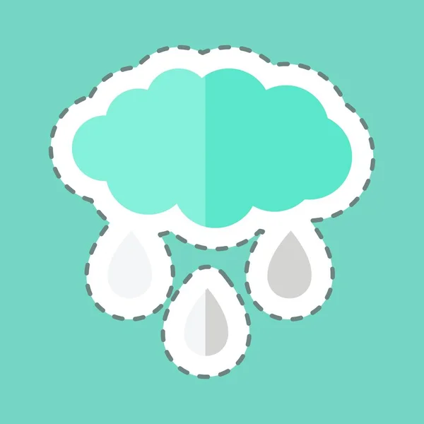 Rain Cloud Sticker Trendy Line Cut Isolated Blue Background — Stock vektor