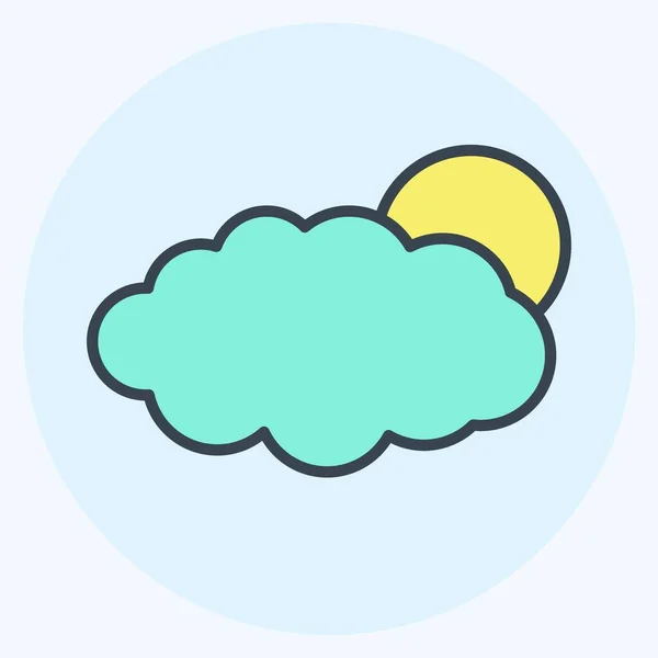 Sun Cloud Icon Trendy Color Mate Style Isolated Soft Blue — Stock vektor