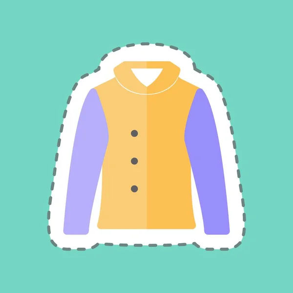 Warm Jacket Sticker Trendy Line Cut Isolated Blue Background — Vetor de Stock