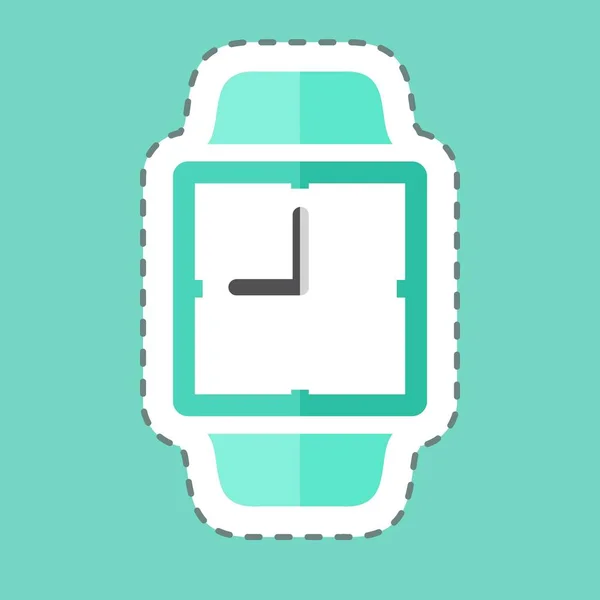 Autocollant Horloge Analogique Ligne Tendance Coupé Isolé Sur Fond Bleu — Image vectorielle