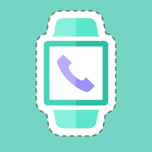 Call App Sticker Trendy Line Cut Isolated Blue Background – stockvektor