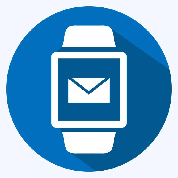 Email App Ikona Modnym Stylu Długi Cień Odizolowany Miękkim Niebieskim — Wektor stockowy