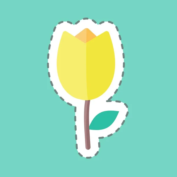 Sticker Tulipe Tailleur Ligne Tendance Coupé Isolé Sur Fond Bleu — Image vectorielle