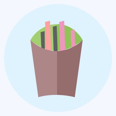 Fransız Kızartma Simgesi yumuşak mavi arkaplanda izole edilmiş düz moda tarzında