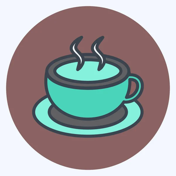 Hot Coffee Icon Trendigen Mate Farbstil Isoliert Auf Weichem Blauen — Stockvektor