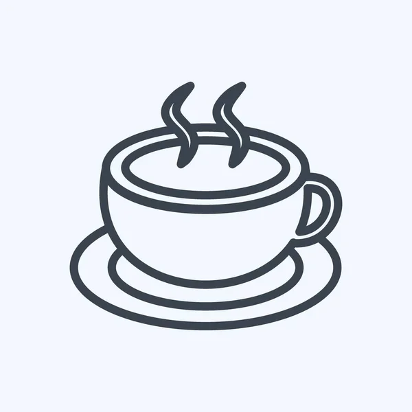 Hot Coffee Icon Trendigen Linienstil Isoliert Auf Weichem Blauen Hintergrund — Stockvektor
