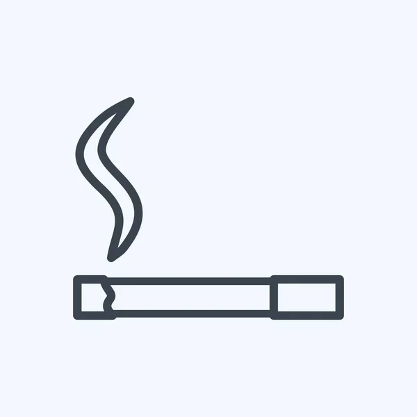 Lit Sigaret Icon Trendy Lijn Stijl Geïsoleerd Zachte Blauwe Achtergrond — Stockvector