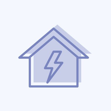 Elektrik Tehlike Simgesi: Yumuşak mavi arkaplanda izole edilmiş iki ton biçimi