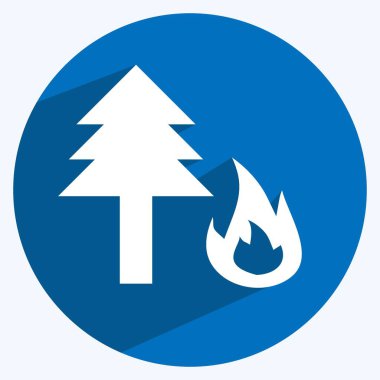 Yumuşak mavi arkaplanda izole edilmiş, modaya uygun, uzun gölge tarzında Orman Ateşi Simgesi