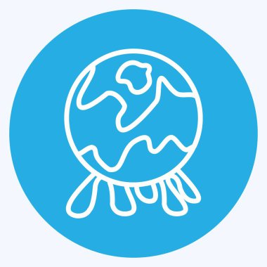 Yumuşak mavi arkaplanda izole edilmiş mavi gözlü küresel kirlilik simgesi