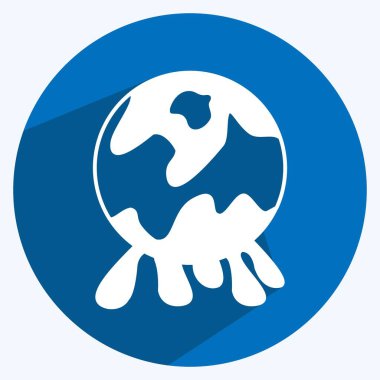 Yumuşak mavi arkaplanda izole edilmiş modaya uygun uzun gölge biçiminde Küresel Kirlilik Simgesi